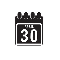 Calendar displaying day 30 (thirtieth) of the April - Day 30 of the month. Illustration
