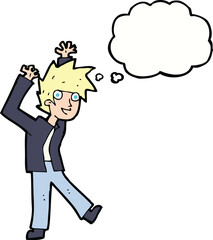 cartoon excited boy with thought bubble