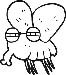freehand drawn black and white cartoon fly