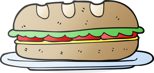 freehand drawn cartoon sub sandwich