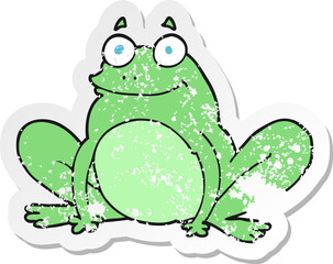 retro distressed sticker of a cartoon happy frog
