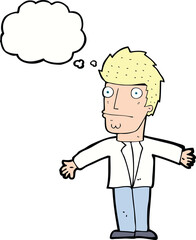 cartoon confused man with thought bubble