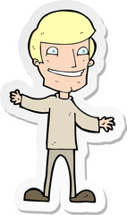 sticker of a cartoon grinning man