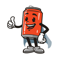 Superhero Soda Can with thumbs up cartoon mascot illustration character vector clip art