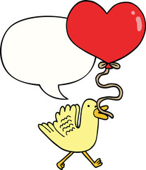 cartoon bird with heart balloon with speech bubble
