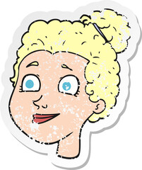 retro distressed sticker of a cartoon female face