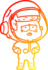 warm gradient line drawing of a cartoon tired astronaut