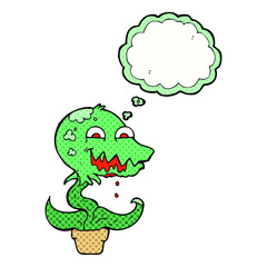 freehand drawn thought bubble cartoon monster plant