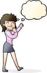cartoon happy businesswoman with thought bubble