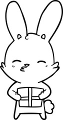curious bunny cartoon with present