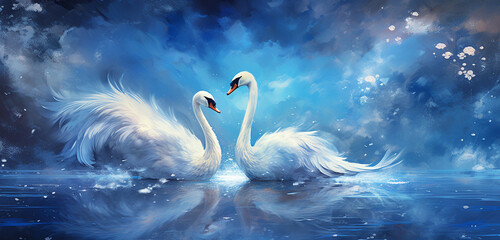 white swan on the water background - obrazy, fototapety, plakaty