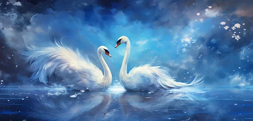 Poster white swan on the water background © ulugbek