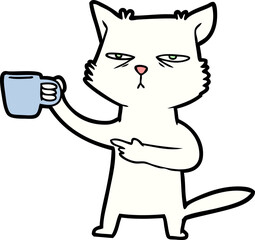 cartoon cat needing a refill of coffee