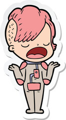 Obraz premium sticker of a cartoon cool hipster girl in space suit