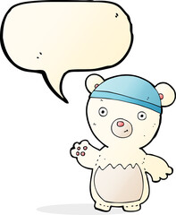 cartoon polar bear wearing hat with speech bubble
