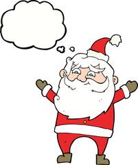 cartoon happy santa claus with thought bubble