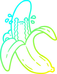 cold gradient line drawing of a cartoon crying banana