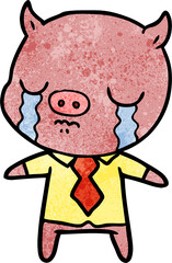 cartoon pig crying wearing shirt and tie
