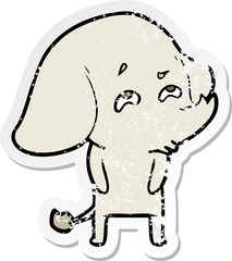 distressed sticker of a cartoon elephant remembering