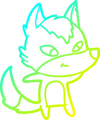 cold gradient line drawing of a friendly cartoon wolf