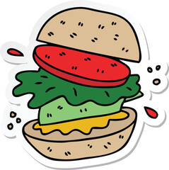 sticker of a quirky hand drawn cartoon veggie burger