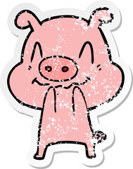distressed sticker of a nervous cartoon pig