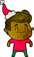 happy hand drawn textured cartoon of a man wearing santa hat