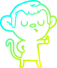 cold gradient line drawing of a cartoon calm monkey