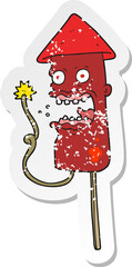 retro distressed sticker of a cartoon screaming firework