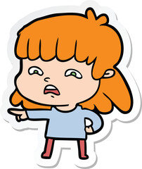 sticker of a cartoon worried woman