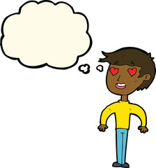 cartoon man in love with thought bubble