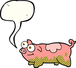 freehand drawn comic book speech bubble cartoon pig