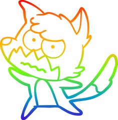 rainbow gradient line drawing of a cartoon annoyed fox