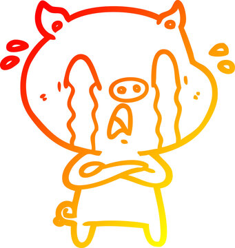 recommend clip art: warm gradient line drawing of a crying pig cartoon