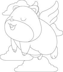 Hamster Angel wings Clouds Animal Vector Graphic Art Illustration