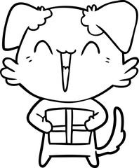 happy little cartoon dog with present