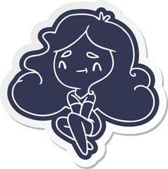 cartoon sticker of a cute kawaii girl