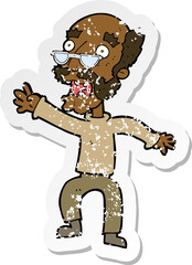 retro distressed sticker of a cartoon frightened old man