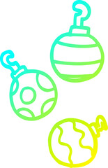 cold gradient line drawing of a cartoon xmas baubles