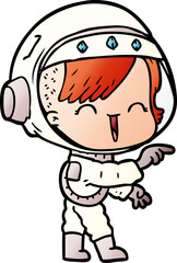 cartoon astronaut girl pointing and laughing