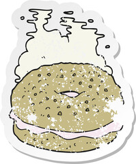 retro distressed sticker of a cartoon bagel