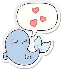 cute cartoon whale in love with speech bubble sticker