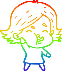 rainbow gradient line drawing of a cartoon girl pulling face