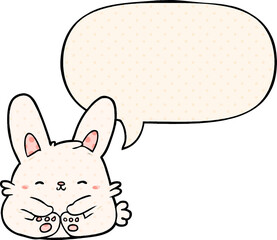 cute cartoon bunny rabbit with speech bubble in comic book style