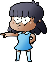 cartoon whistling girl pointing