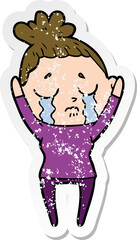distressed sticker of a cartoon crying woman