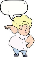 cartoon happy overweight lady with speech bubble