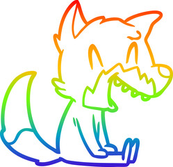 rainbow gradient line drawing of a laughing fox cartoon