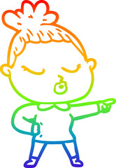 rainbow gradient line drawing of a cartoon calm woman