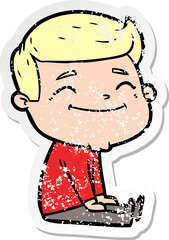 distressed sticker of a happy cartoon man